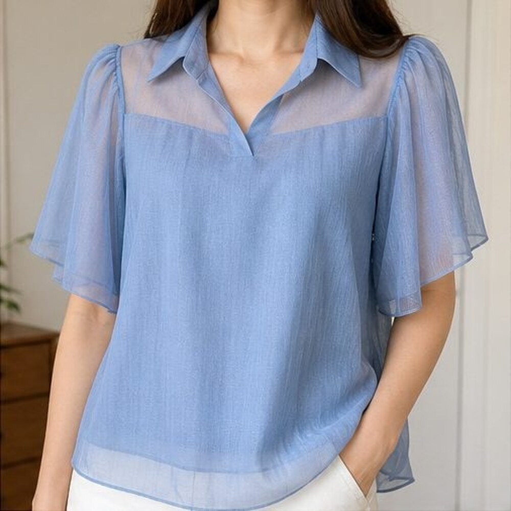 Blue Ruffle Blouse - Picture 2 of 6
